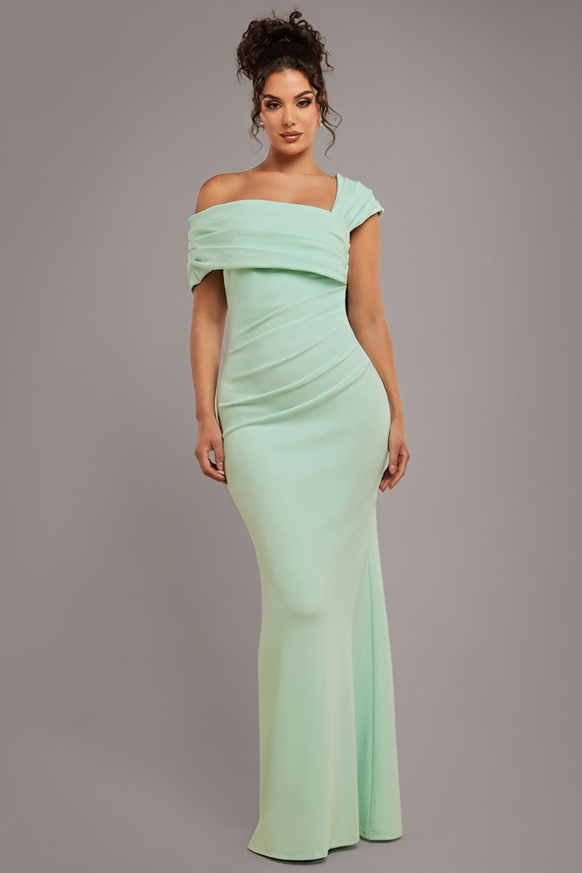 Goddiva One Shoulder Scuba Crepe Evening Maxi Dress - Mint Green