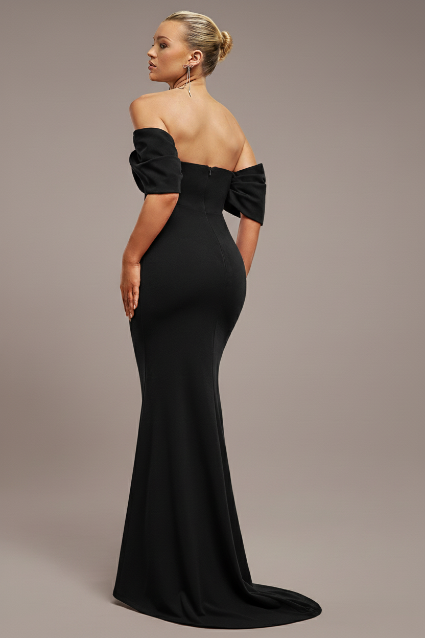 Goddiva Off The Shoulder Draped Sleeve Maxi Dress - Black
