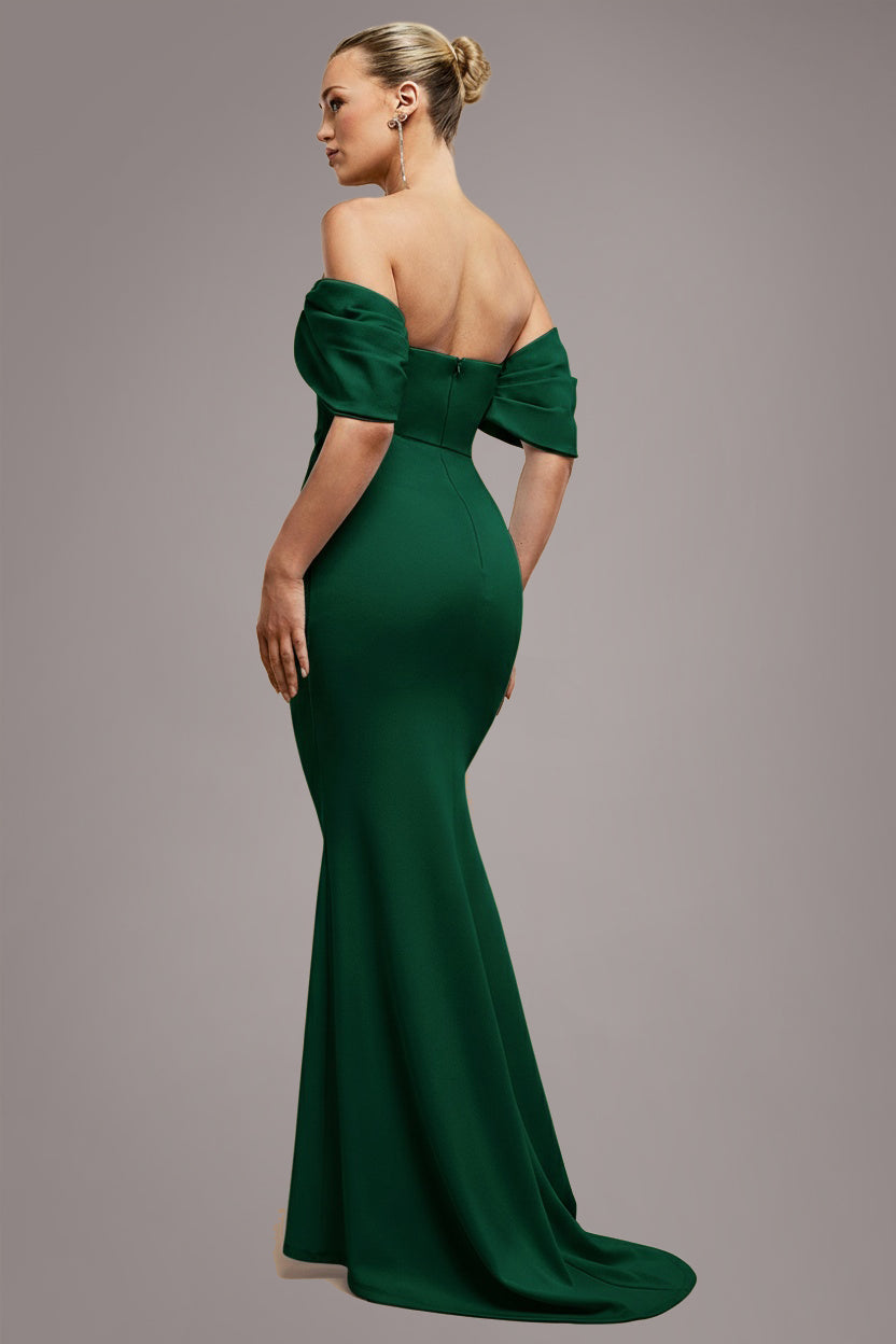 Goddiva Off The Shoulder Draped Sleeve Maxi Dress - Emerald Green