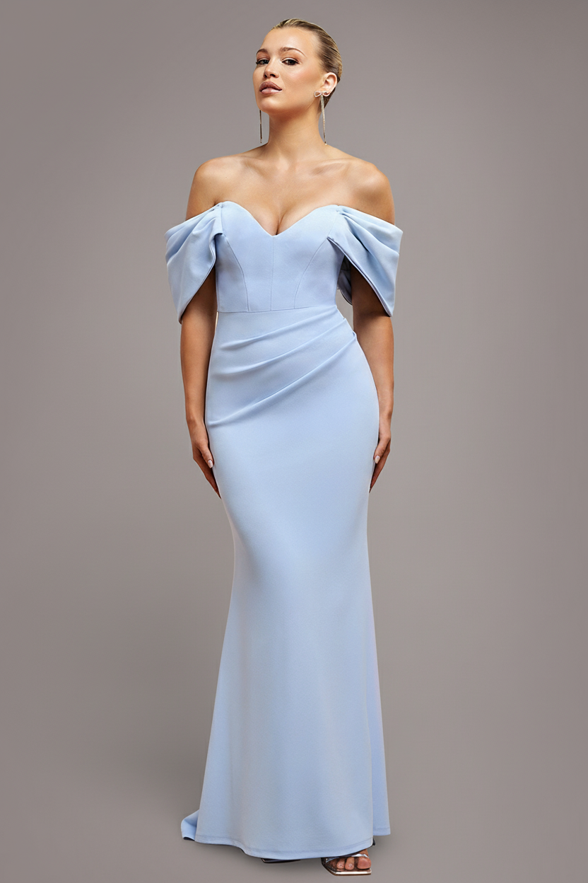 Goddiva Off The Shoulder Draped Sleeve Maxi Dress - Blue