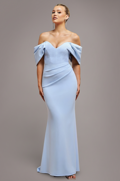 Goddiva Off The Shoulder Draped Sleeve Maxi Dress - Blue