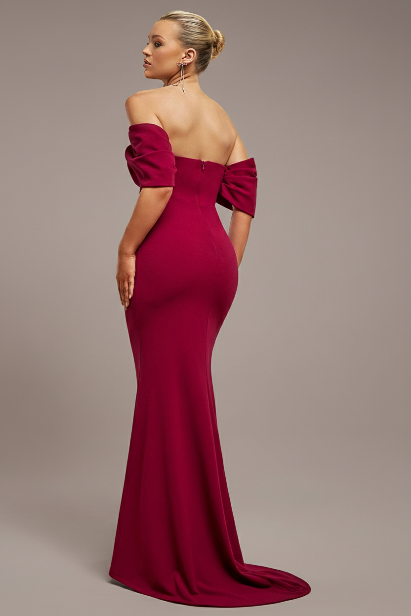 Goddiva Off The Shoulder Draped Sleeve Maxi Dress - Burgundy