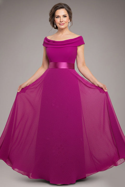 Goddiva Cowl Neck Chiffon Maxi Dress - Magenta