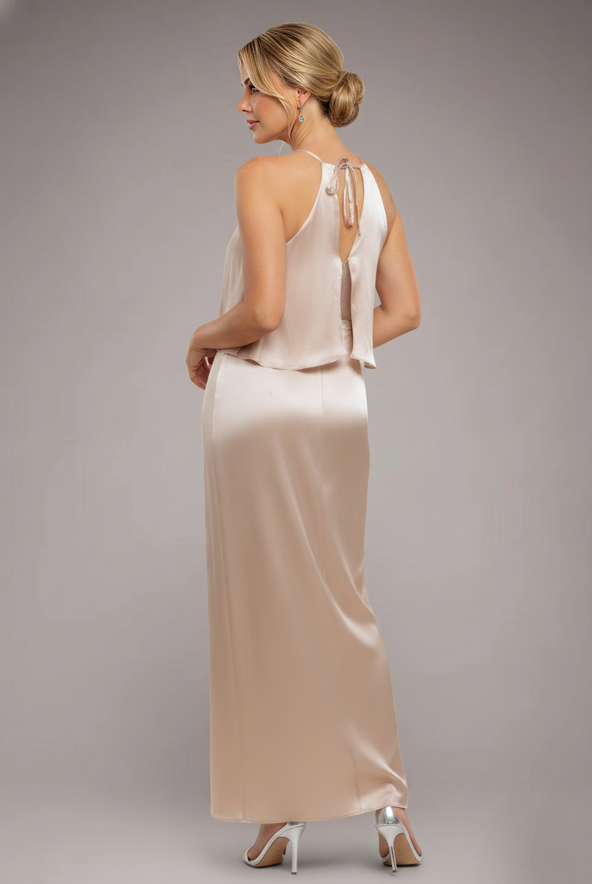 Goddiva Satin Viscose Front Wrap Midaxi Dress - Champagne