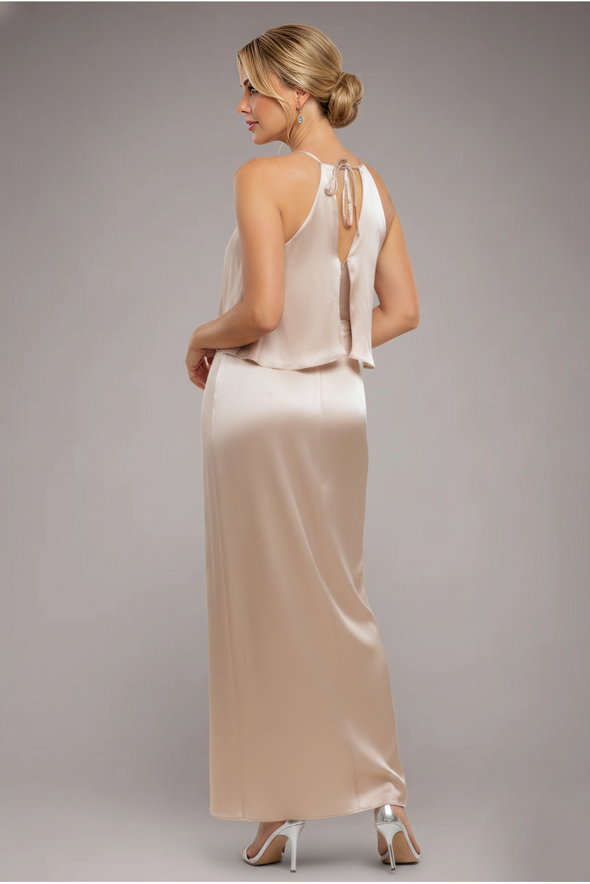 Goddiva Satin Viscose Front Wrap Midaxi Dress - Champagne