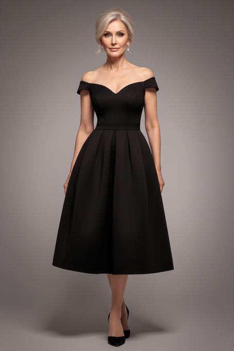 Goddiva Scuba Foam Skater Midi Dress - Black