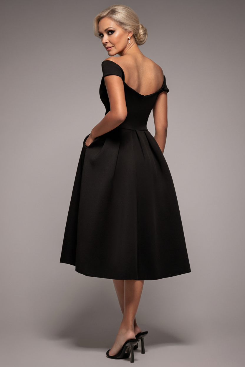 Goddiva Scuba Foam Skater Midi Dress - Black