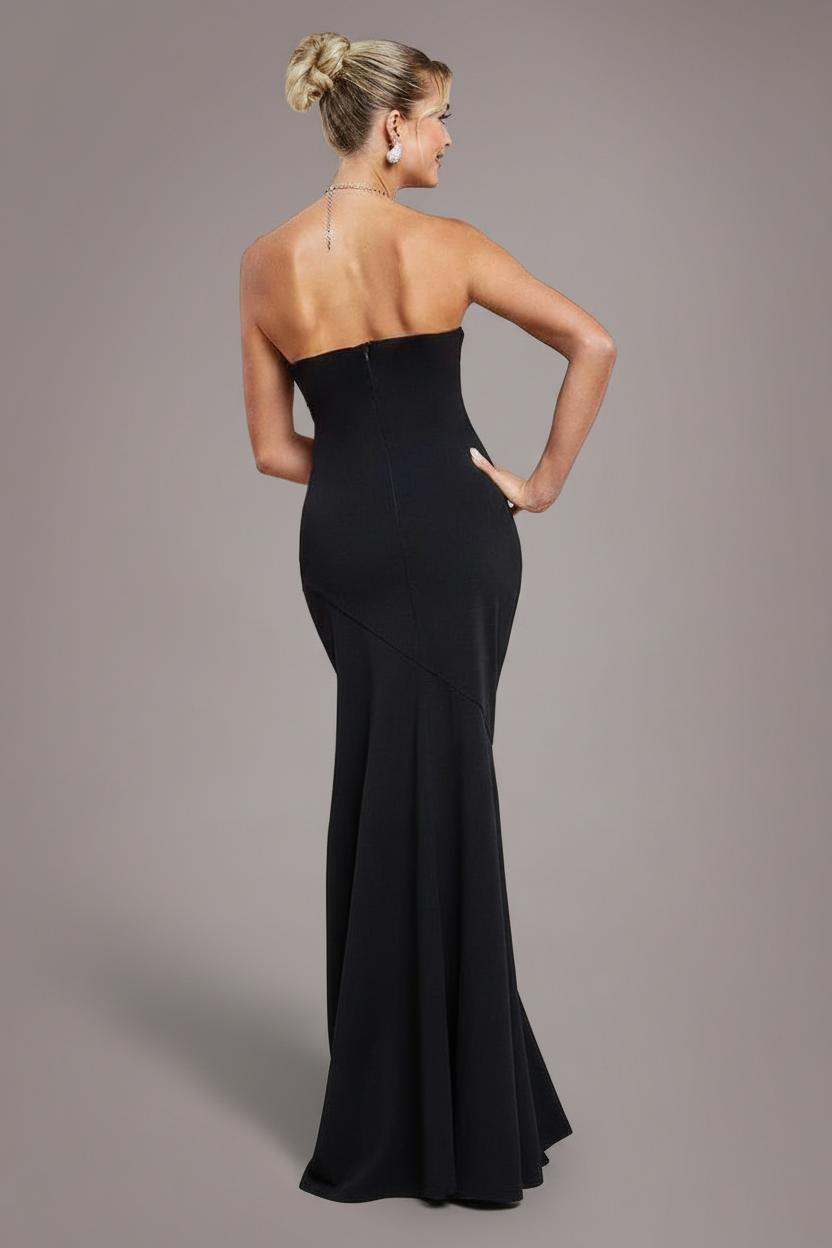 Goddiva Scuba Crepe Bandeau Maxi With Diamante Necklace - Black