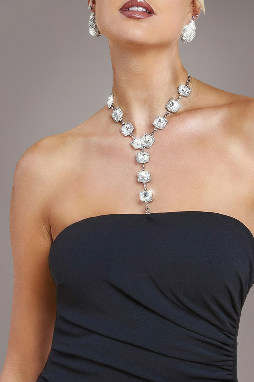 Goddiva Scuba Crepe Bandeau Maxi With Diamante Necklace - Black