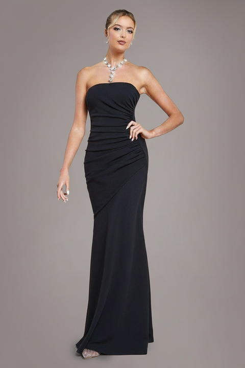 Goddiva Scuba Crepe Bandeau Maxi With Diamante Necklace - Black