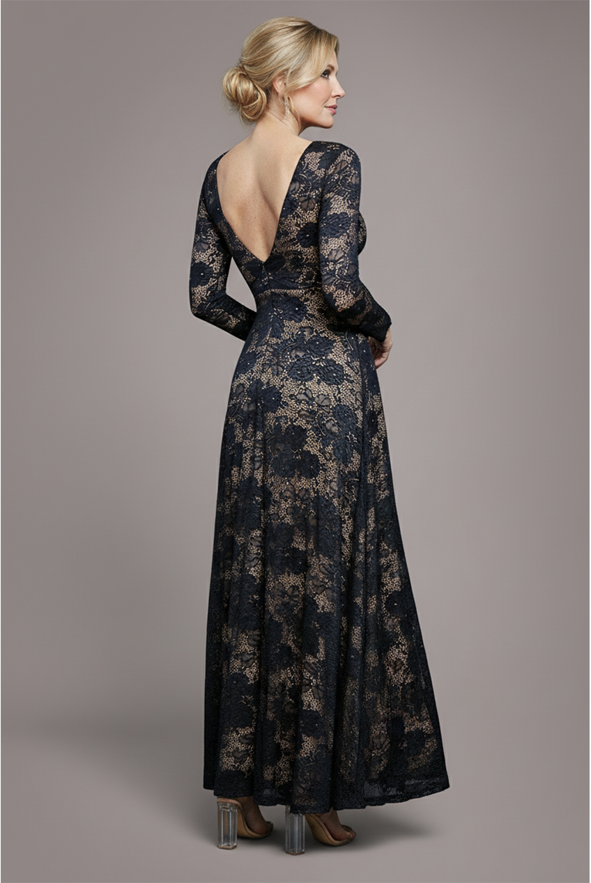 Goddiva Scalloped Lace A-Line Maxi Dress - Black