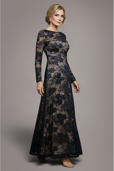 Goddiva Scalloped Lace A-Line Maxi Dress - Black