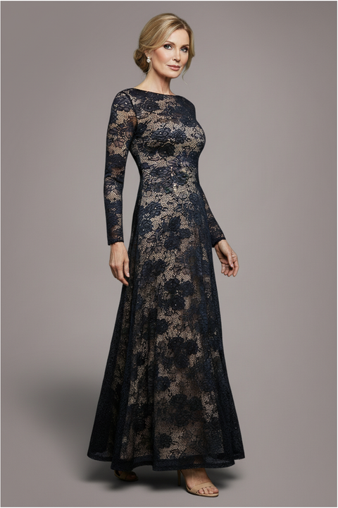 Goddiva Scalloped Lace A-Line Maxi Dress - Black