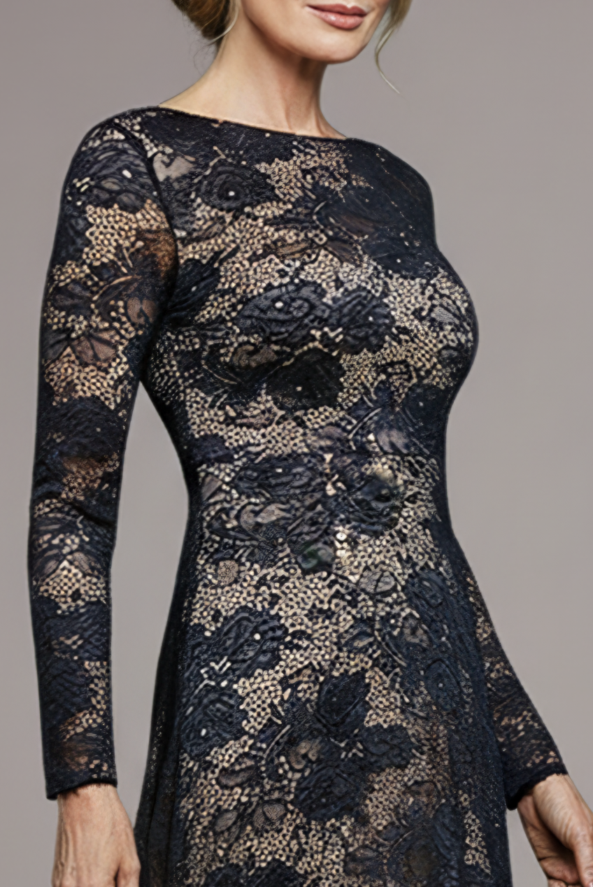 Goddiva Scalloped Lace A-Line Maxi Dress - Black