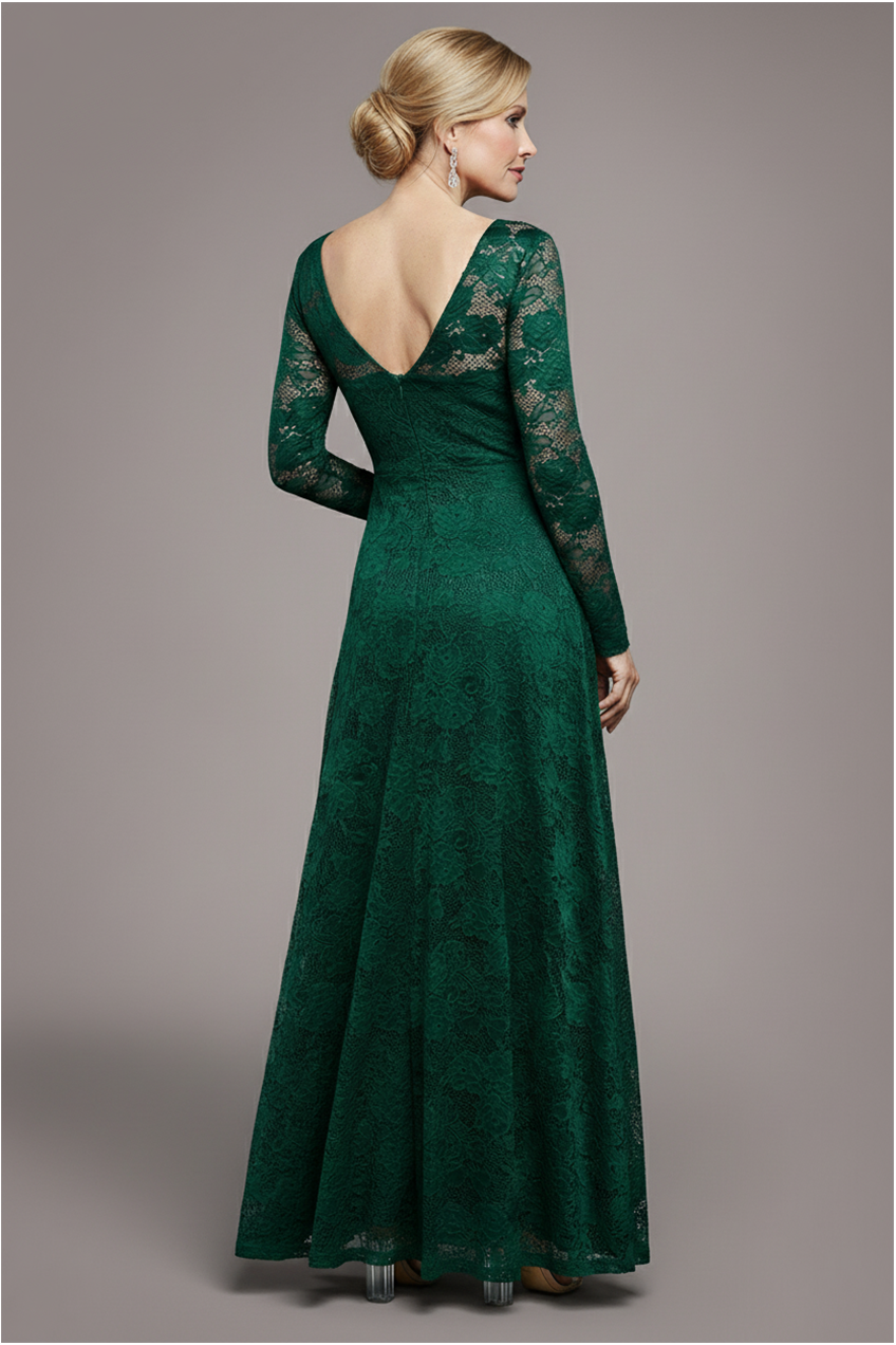 Goddiva Scalloped Lace A-Line Maxi Dress - Emerald Green