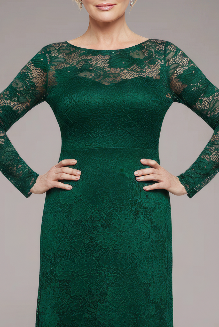 Goddiva Scalloped Lace A-Line Maxi Dress - Emerald Green