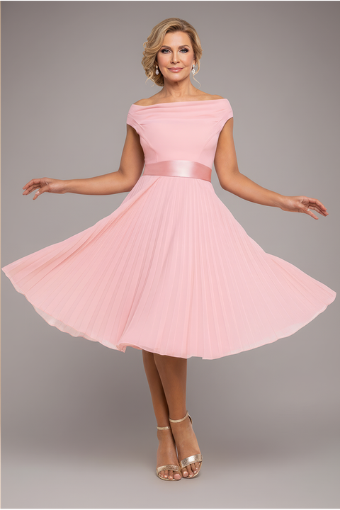 Goddiva Cowl Neck Pleated A-Line Chiffon Midi Dress - Blush Pink
