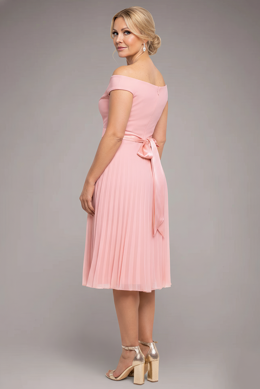 Goddiva Cowl Neck Pleated A-Line Chiffon Midi Dress - Blush Pink