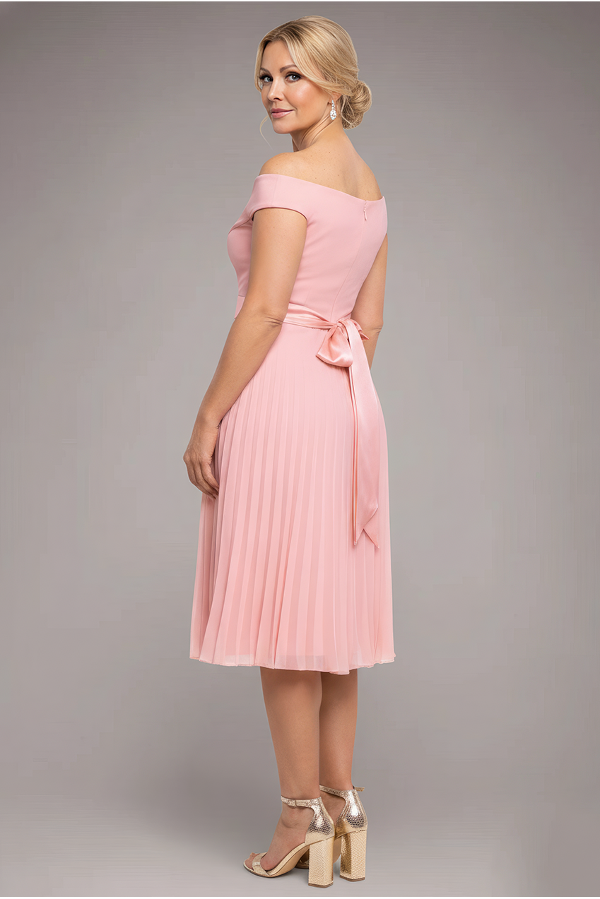 Goddiva Cowl Neck Pleated A-Line Chiffon Midi Dress - Blush Pink