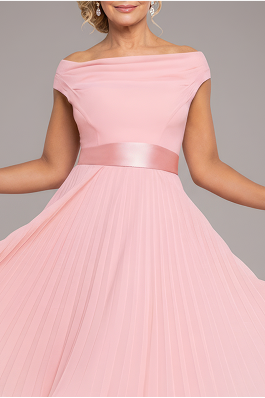Goddiva Cowl Neck Pleated A-Line Chiffon Midi Dress - Blush Pink