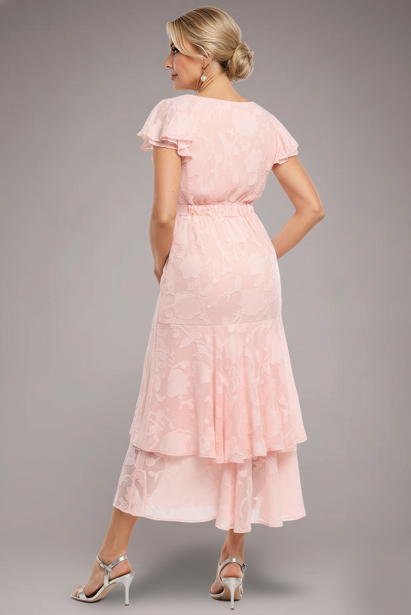 Goddiva Jacquard Chiffon Wrap High Low Midaxi Dress - Pink