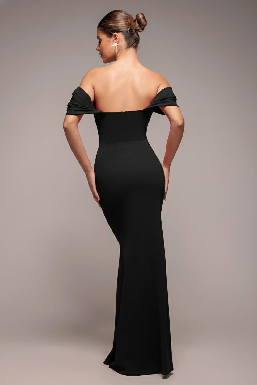 Goddiva Diamante Heart Trim Evening Maxi Dress - Black