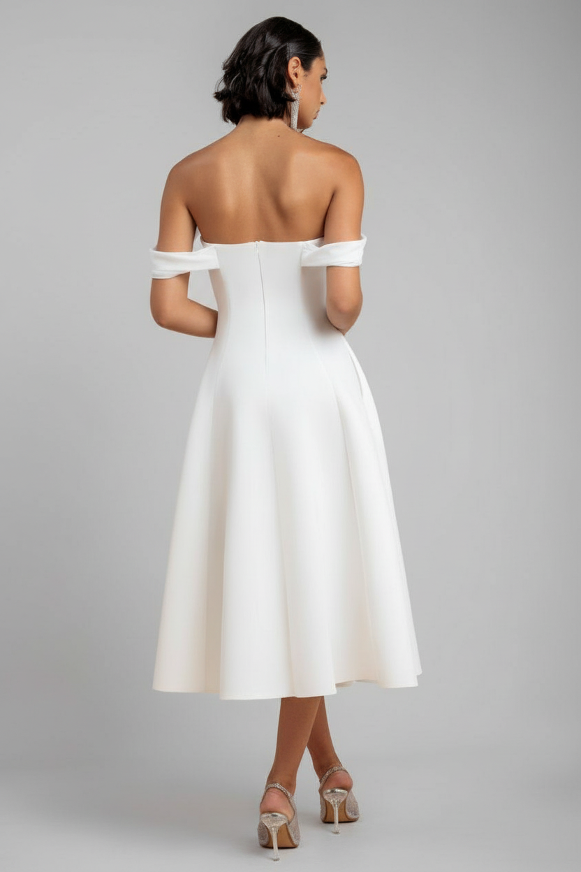 Goddiva Sparkle Chiffon Cowl Bardot Skater Midi Dress - Cream