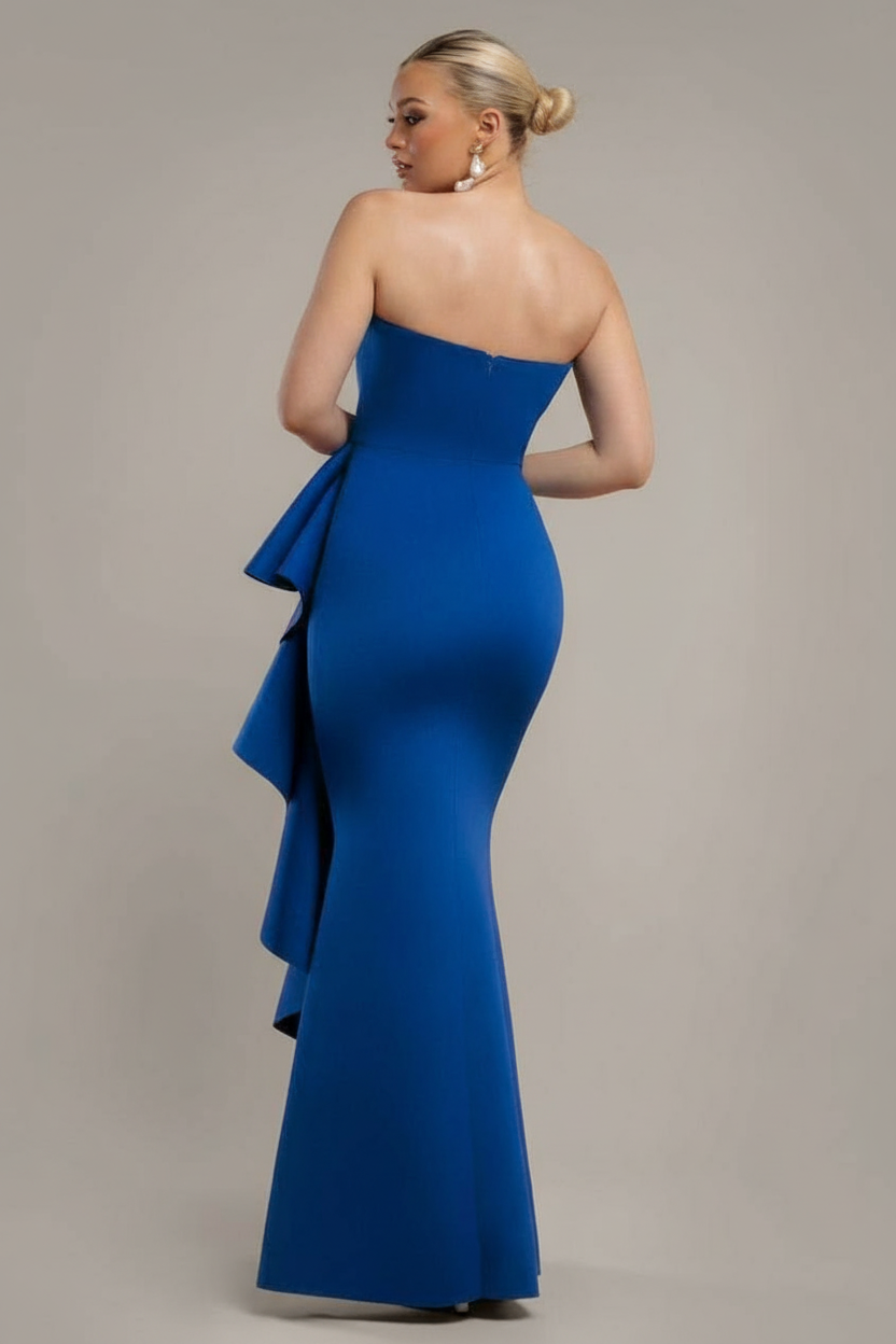Goddiva Boobtube Peplum Waterfall Frill Maxi Dress - Royal Blue