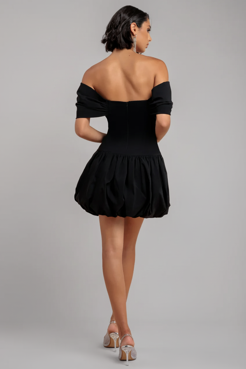Goddiva Bardot Babydoll Corset Mini Dress - Black
