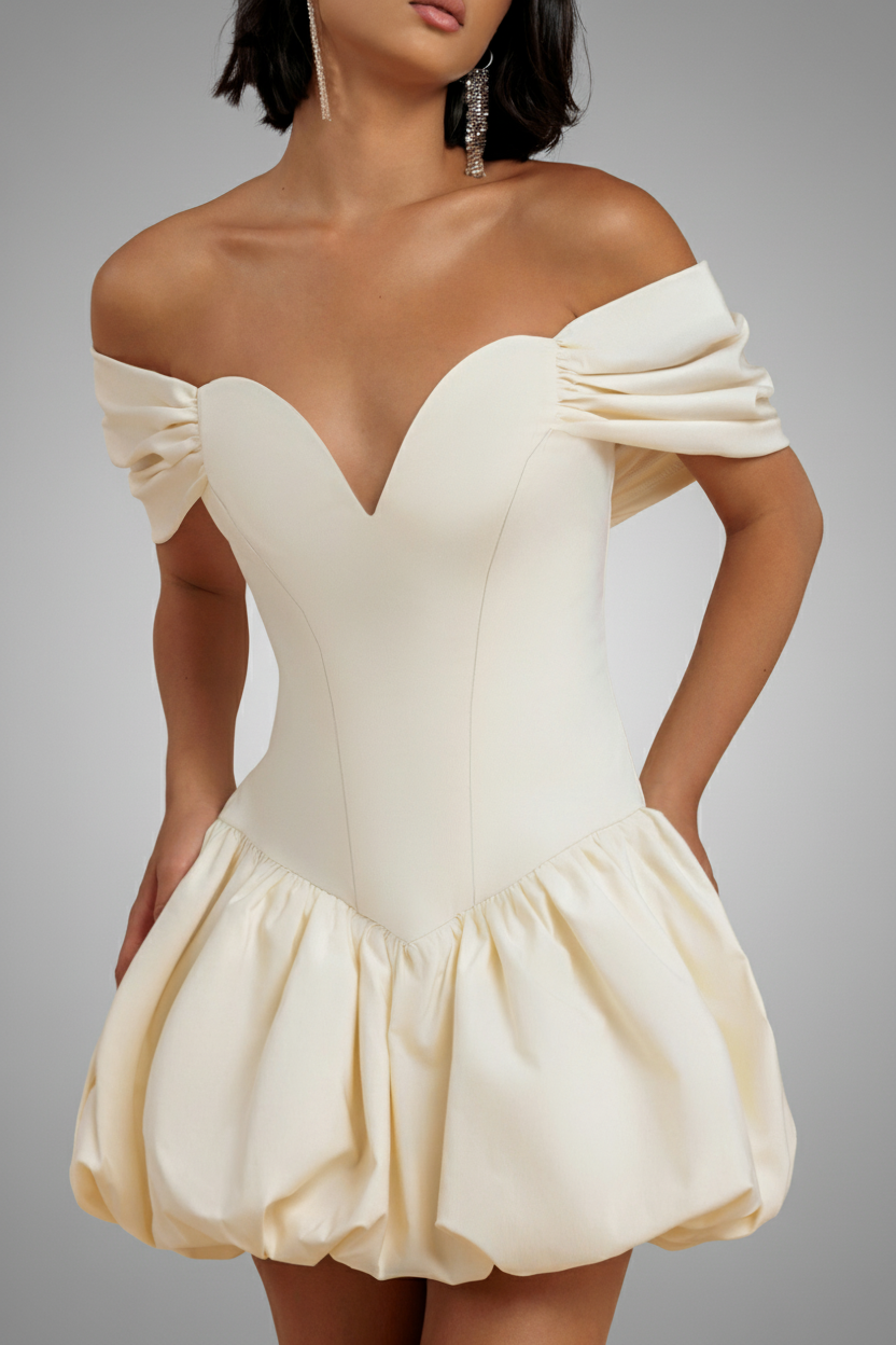 Goddiva Bardot Babydoll Corset Mini Dress - Cream