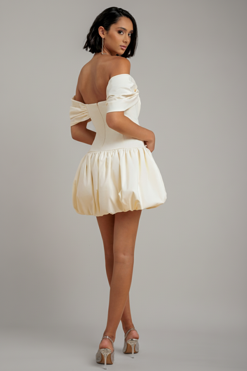 Goddiva Bardot Babydoll Corset Mini Dress - Cream