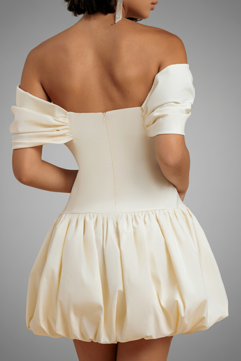 Goddiva Bardot Babydoll Corset Mini Dress - Cream