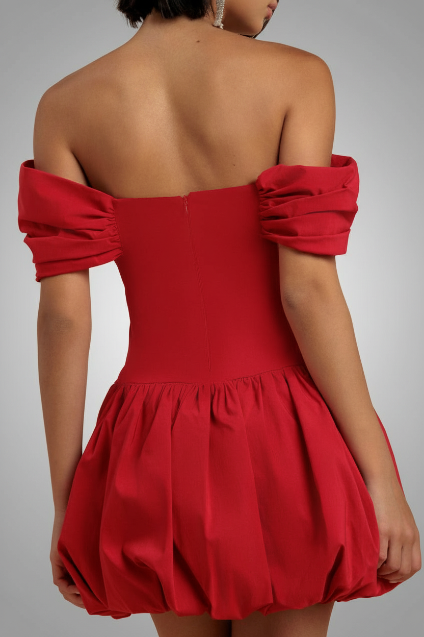Goddiva Bardot Babydoll Corset Mini Dress - Red