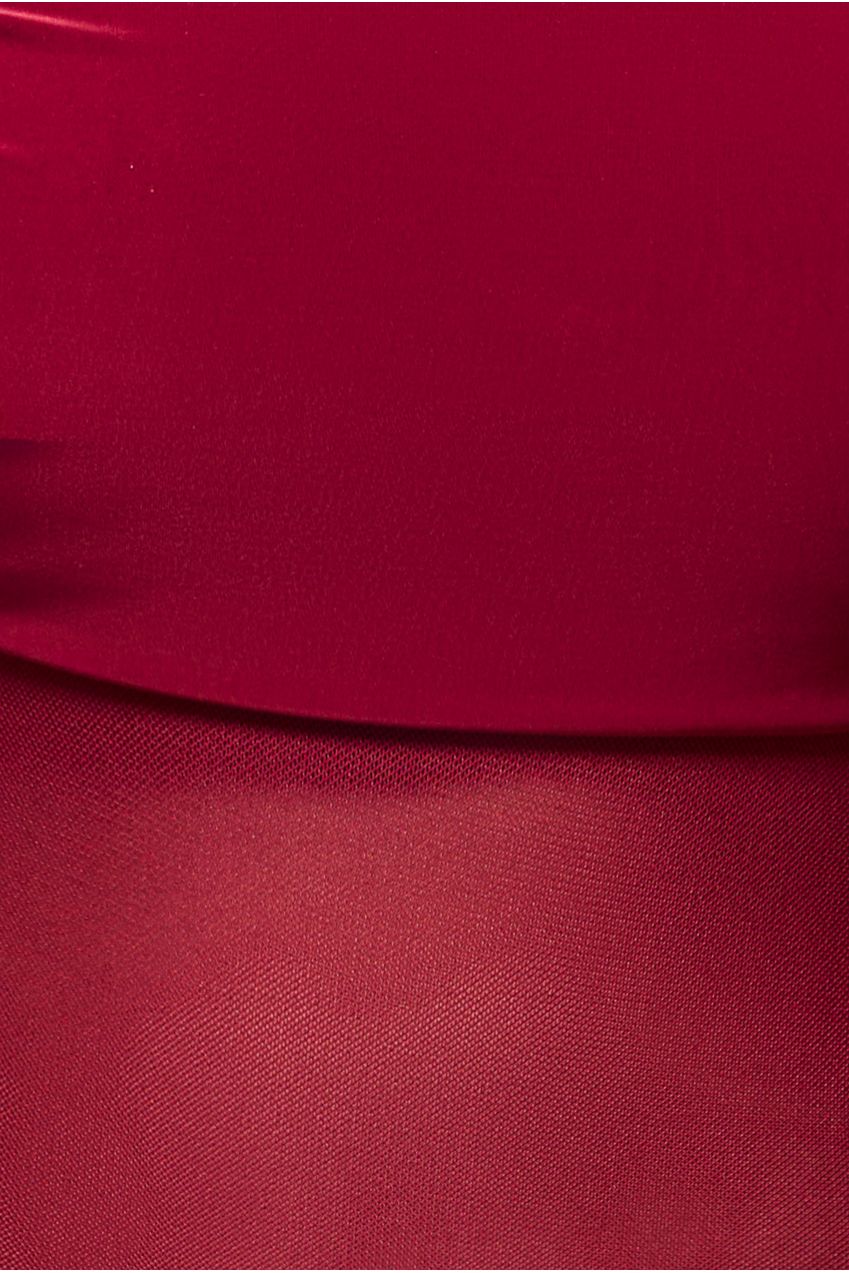Goddiva Gathered Off The Shoulder Mesh Waist Panel Maxi Dress - Wine