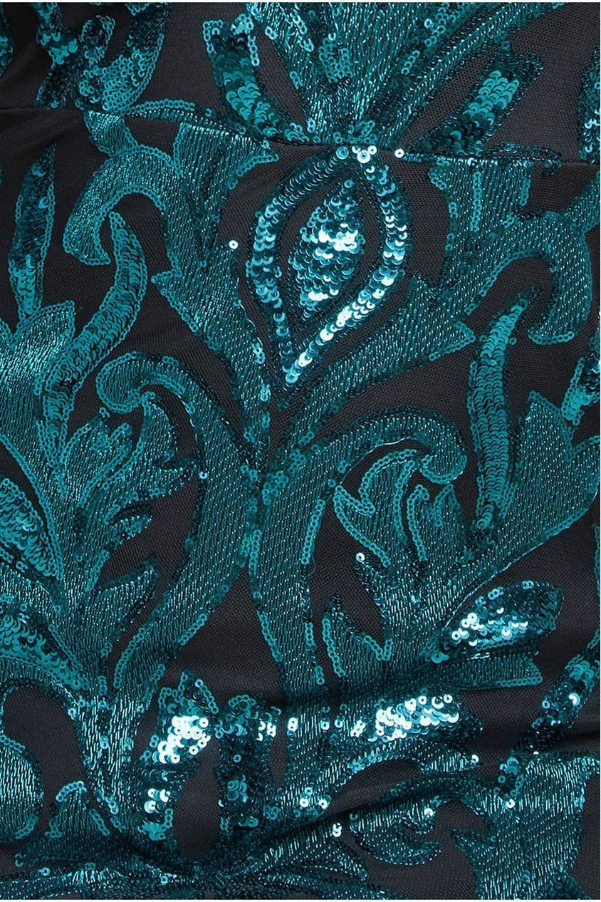 Goddiva Plus Square Neck Scalloped Embroidered Sequin Midi Dress - Emerald Green