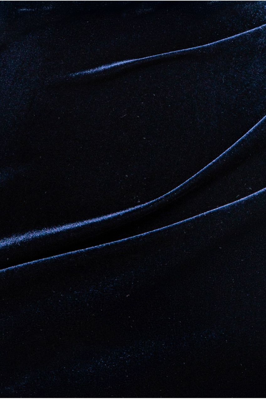 Goddiva Off The Shoulder Deep Plunge Velvet Maxi Dress - Navy Blue