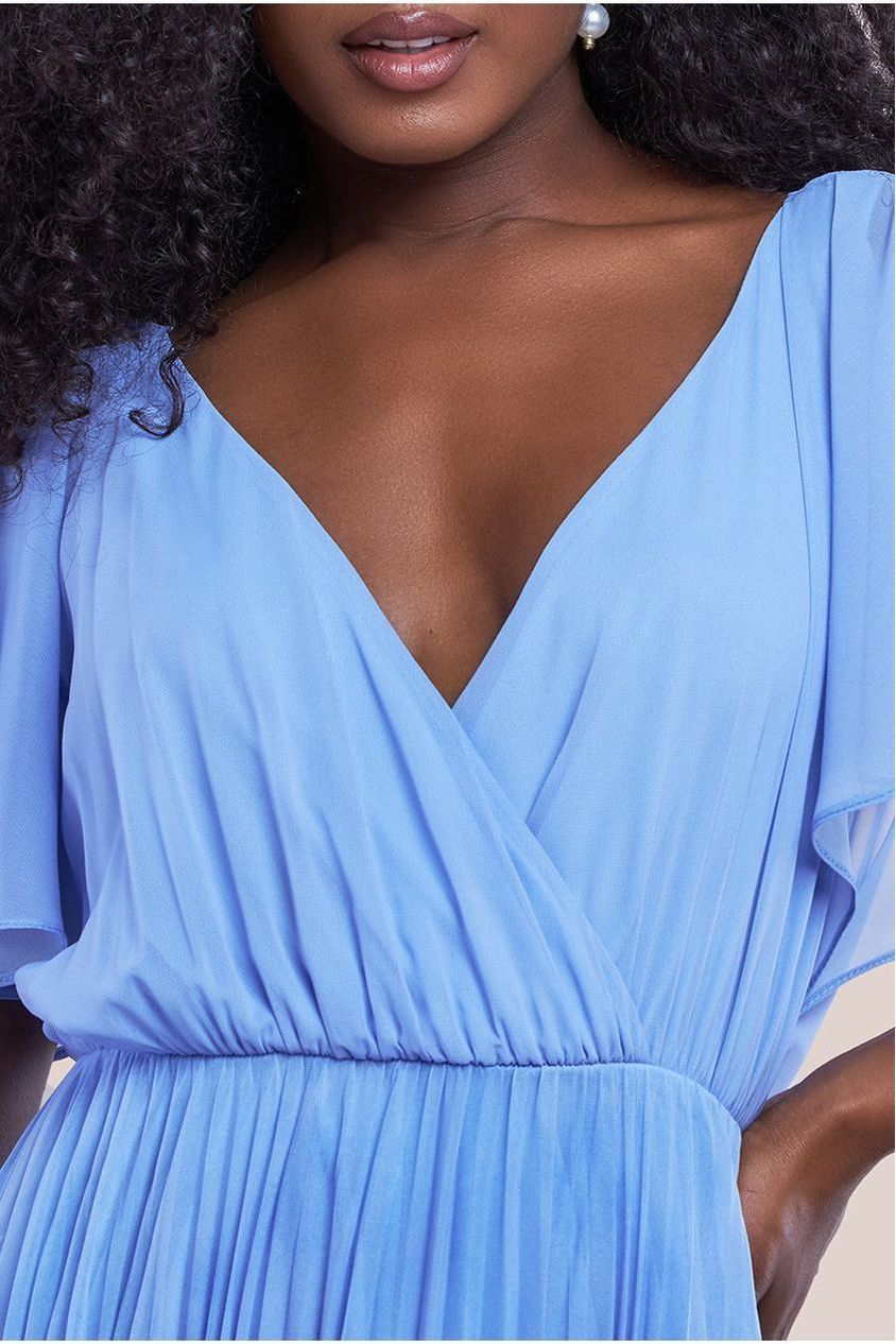 Goddiva Wavy Ombre A-Line Chiffon Maxi Dress - Blue