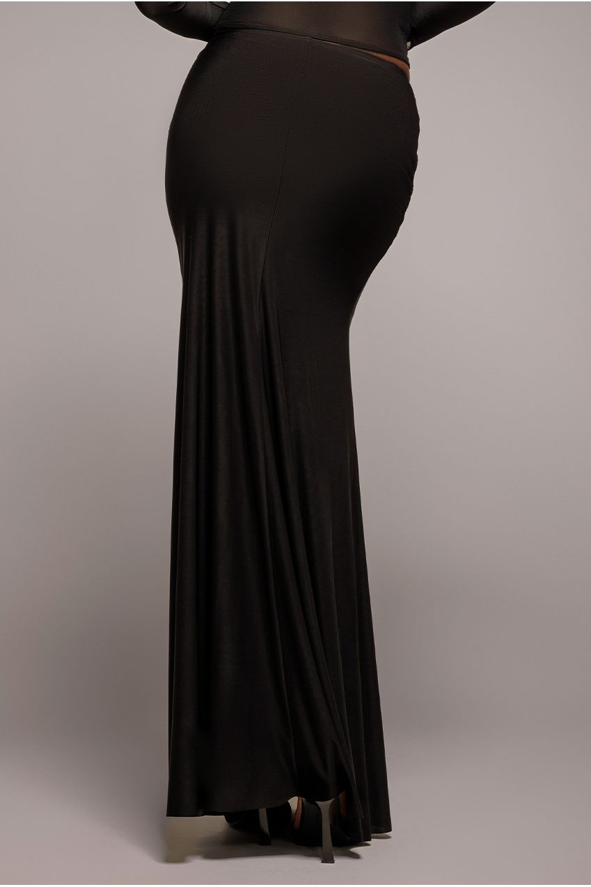 Goddiva Asymmetric Gathered Front Split Maxi Skirt - Black