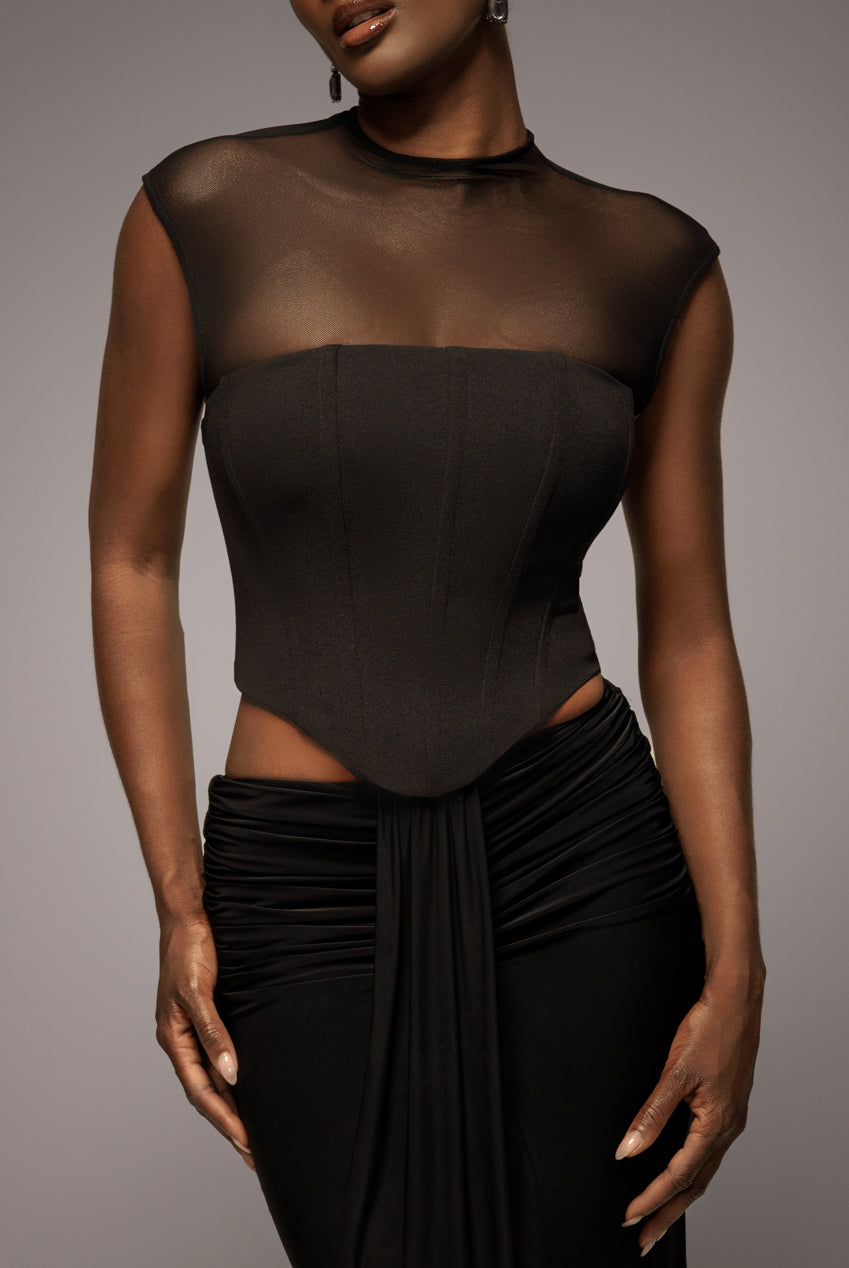 Goddiva High Neck Open Back Lace Up Scuba Corset Top - Black