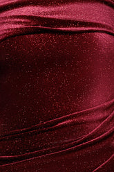 Goddiva Glitter Velvet One Shoulder Maxi Dress - Wine