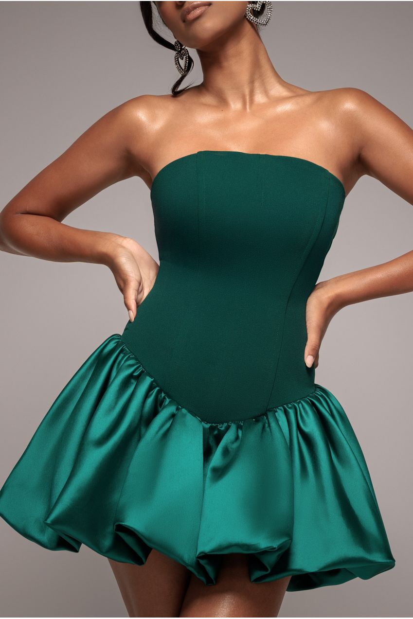 Goddiva Corset Boobtube Babydoll Mini Dress - Emerald Green