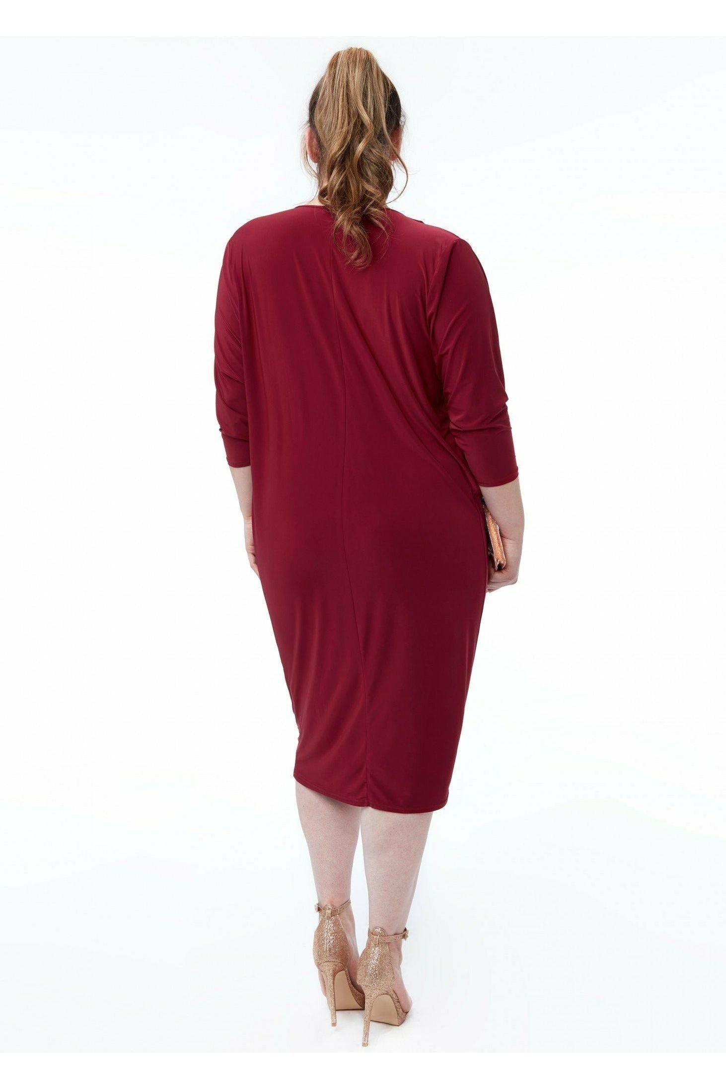 Goddiva Loose Fit Midi Dress With Asymmetric Neck - Wine