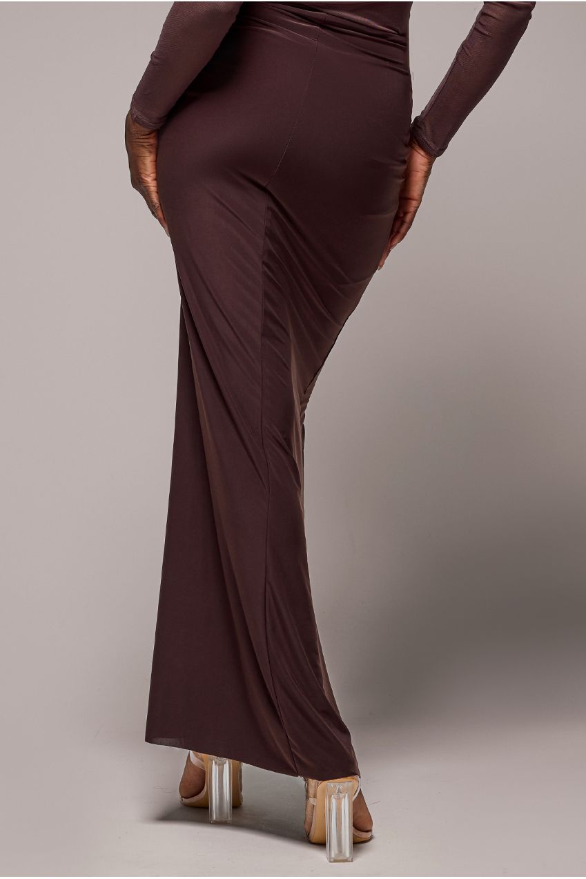 Goddiva Super Split Front Drawstring Maxi Skirt - Brown