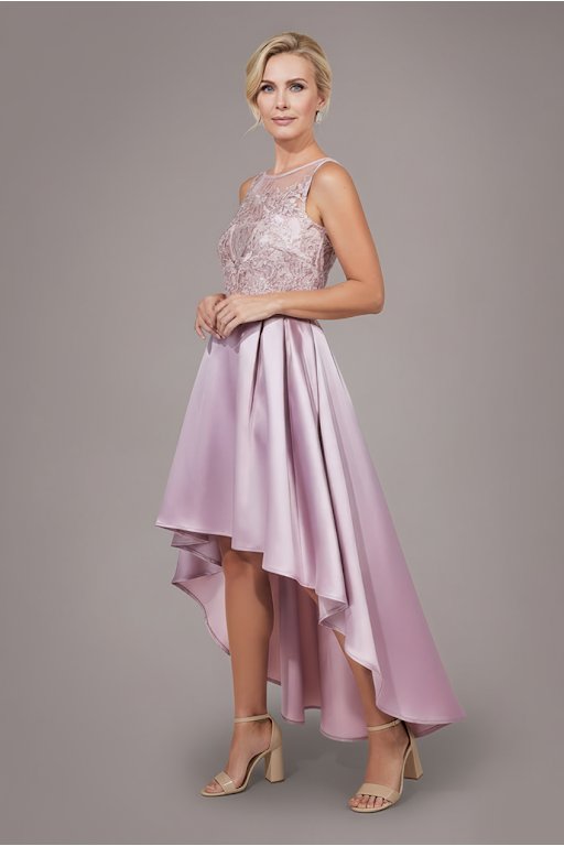 Goddiva Sequin & Satin Dipped Hem Midi Dress - Blush Pink