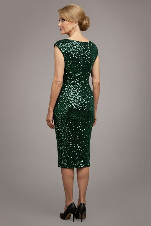 Goddiva Multi Sequin & Velvet Bardot Midi - Emerald Green