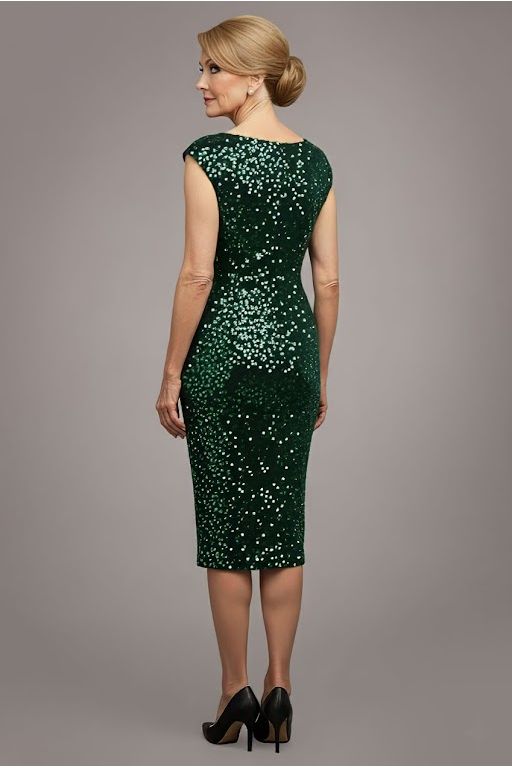 Goddiva Multi Sequin & Velvet Bardot Midi - Emerald Green
