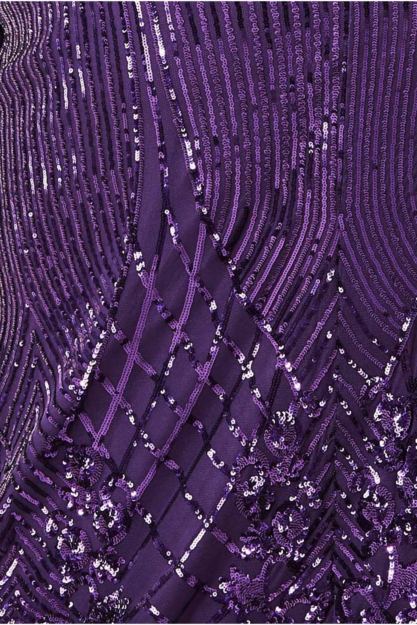Goddiva Plus Long Sleeve Sequin V Wrap Maxi - Purple