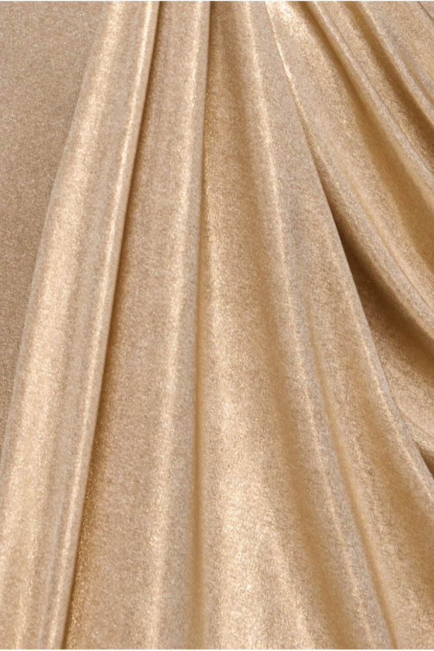 Goddiva Cowl Plunge Draped Foil Maxi Dress - Gold