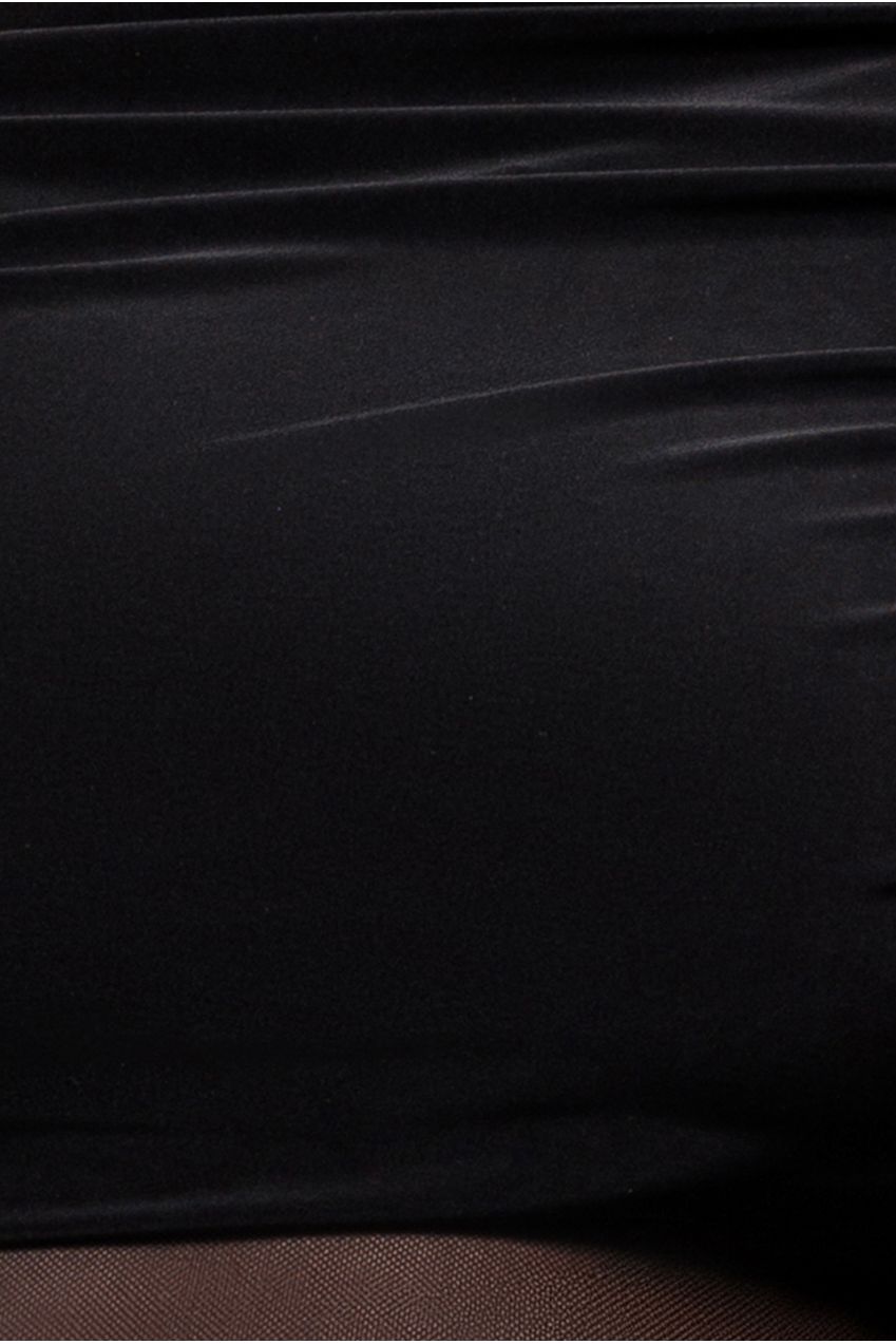 Goddiva Gathered Bardot Asymmetric Mesh Panel Top - Black