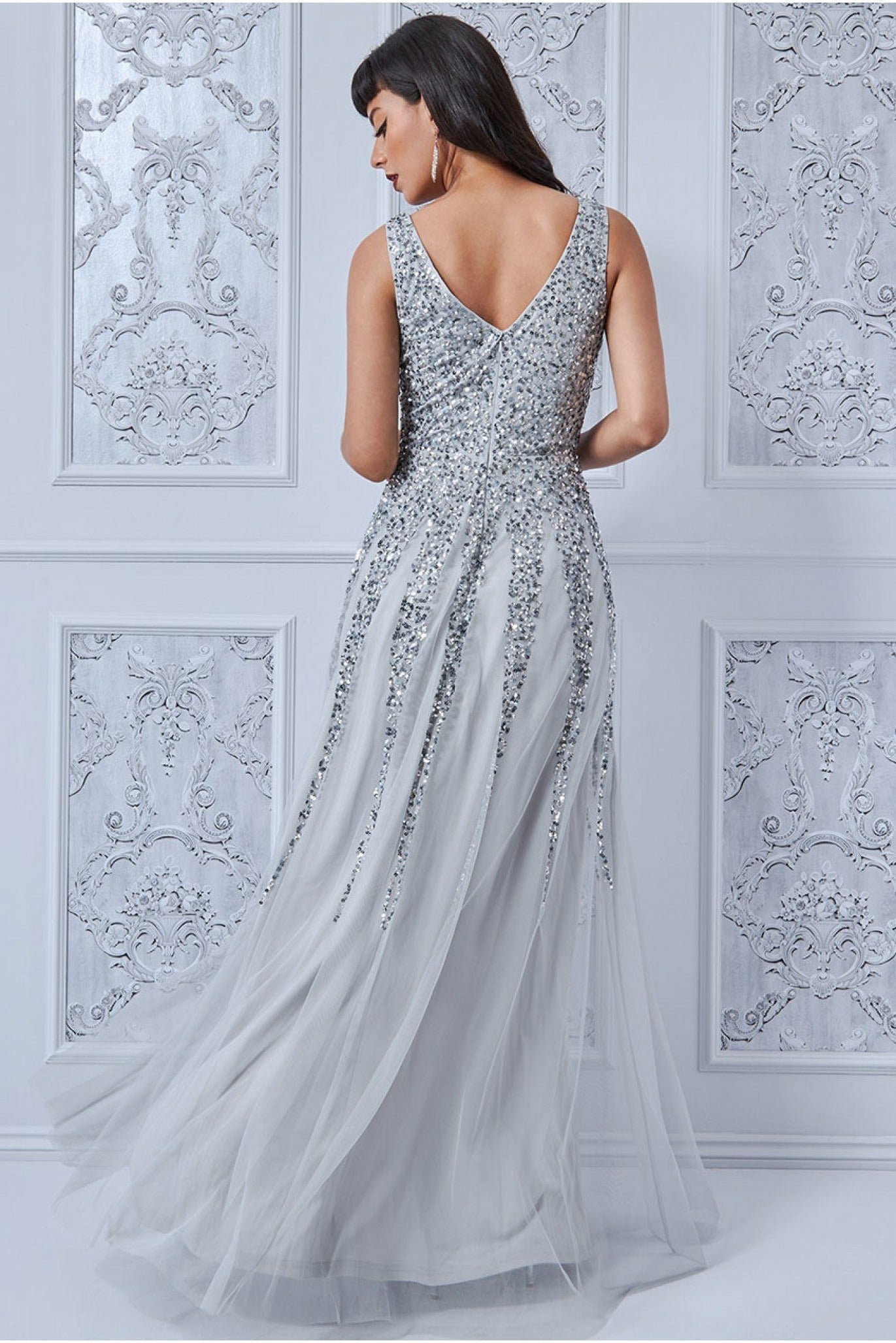 Goddiva Sunray Sequin Maxi Dress - Silver